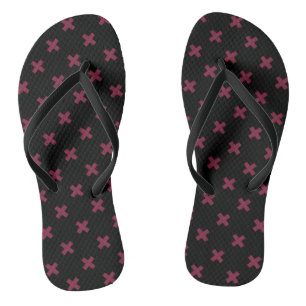 Mulberry cross stitches on black thongs