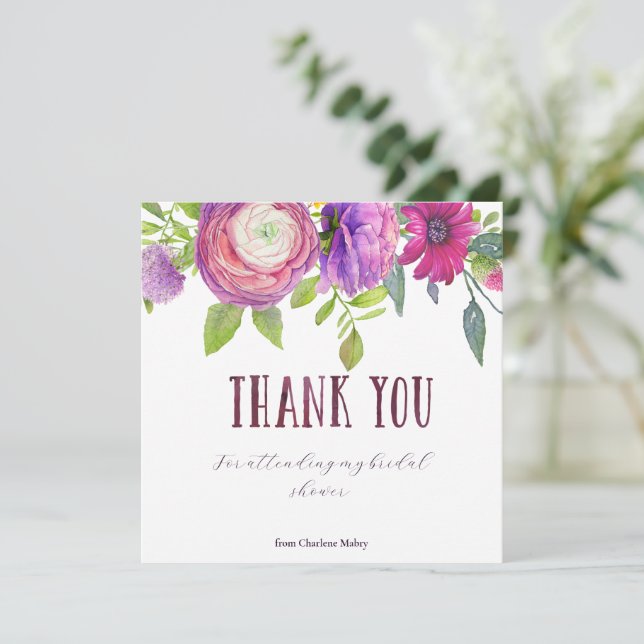 Mulberry Floral Dream Bridal Shower Thank You Card (Standing Front)