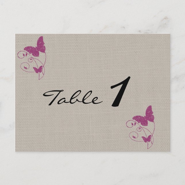 Mulberry Glitter Butterfly Wedding Table Number Postcard (Front)
