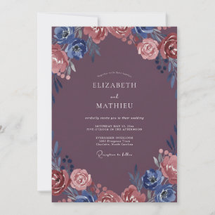 Mulberry Indigo Ranunculus Wedding Invitation