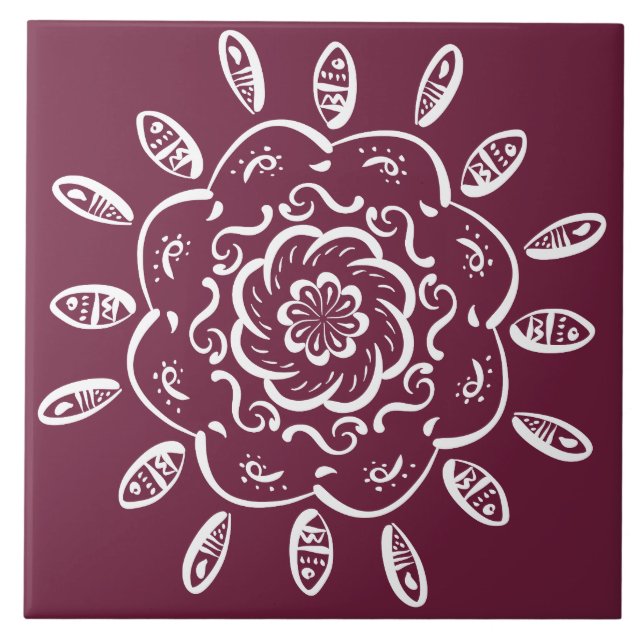 Mulberry Mandala Ceramic Tile (Front)