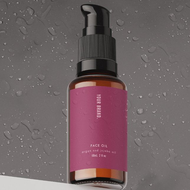 Mulberry Pink 2oz Dropper Bottle Waterproof Label (Modern waterproof product label  - great for 2 OZ skincare and cosmetics bottles *verify size)