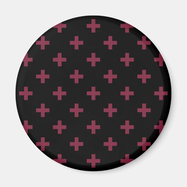Mulberry polka crosses on black magnet (Front)