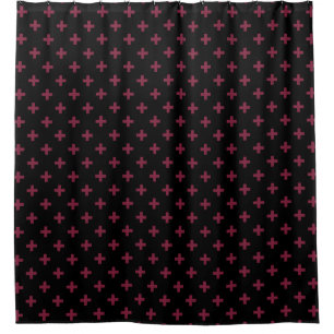 Mulberry polka crosses on black shower curtain
