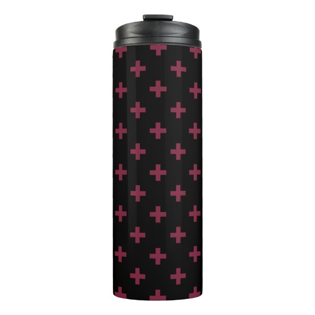 Mulberry polka crosses on black thermal tumbler (Front)