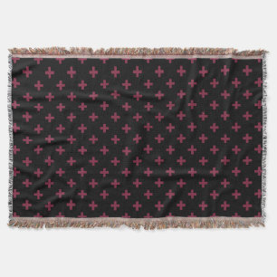 Mulberry polka crosses on black throw blanket