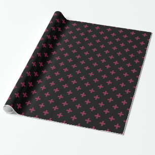 Mulberry polka crosses on black wrapping paper
