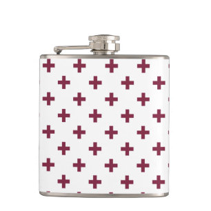 Mulberry polka crosses on white hip flask