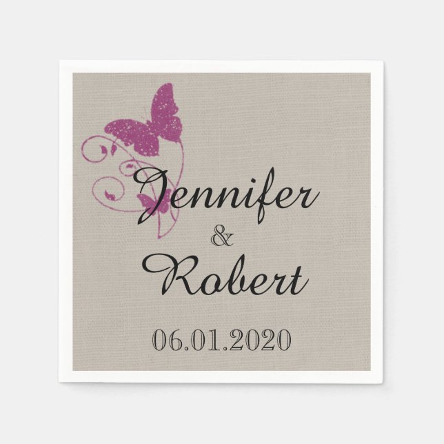 Mulberry Purple Butterfly Wedding Napkin (Front)