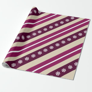 Mulberry Purple Stripes & White Snowflakes Wrapping Paper