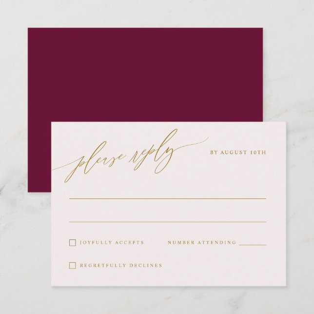 Mulberry Wine and Gold Elegant Wedding RSVP Card (Front/Back)