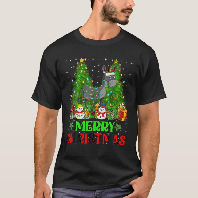 Mule Christmas Tree Lights Family Holiday Santa Mu T-Shirt (Front)