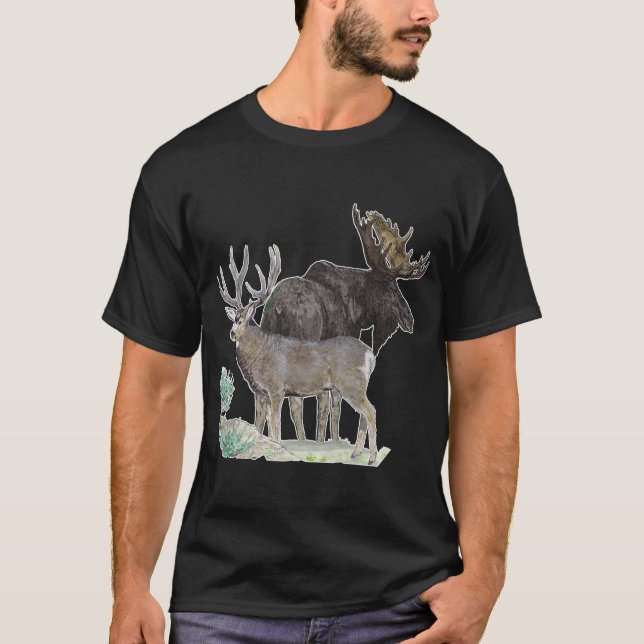 MULE DEER AND MOOSE ART  T-Shirt (Front)