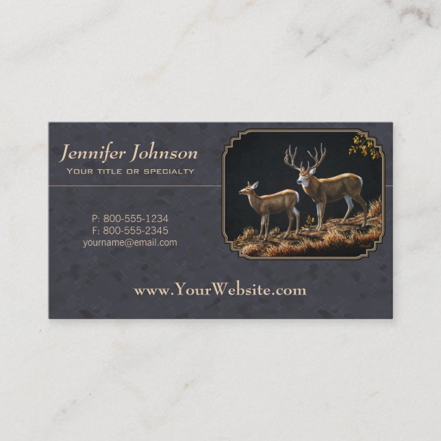 Mule Deer Buck and Doe Grey Custom Business Card (Front)