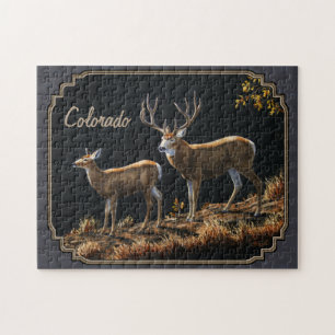 Mule Deer Buck and Doe Grey Custom Jigsaw Puzzle