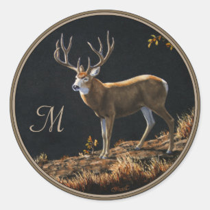 Mule Deer Buck Autumn Trophy Antlers Monogram Classic Round Sticker