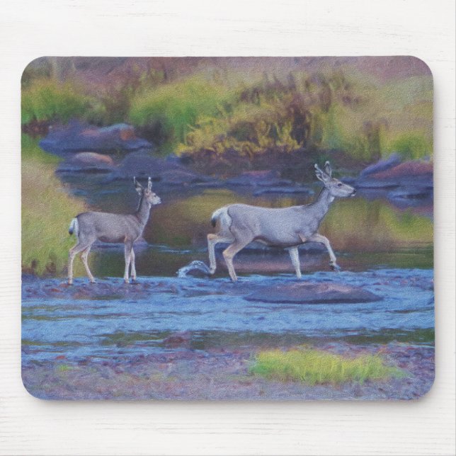 Mule Deer Doe and Fawn Mouse Pad (Front)