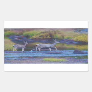 Mule Deer Doe and Fawn Rectangular Sticker
