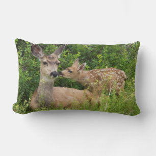 Mule Deer Doe with Fawn Lumbar Cushion