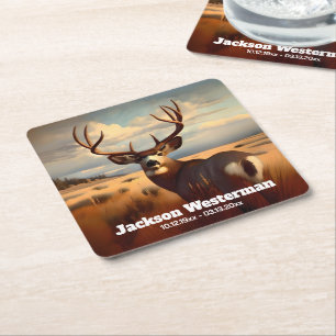 Mule Deer on Prairie Memorial Square Paper Coaster
