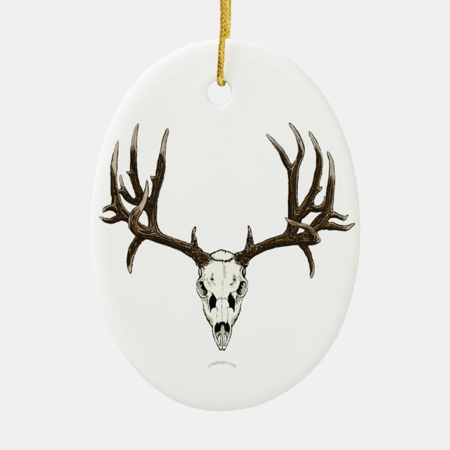 Mule deer skull ceramic ornament (Front)