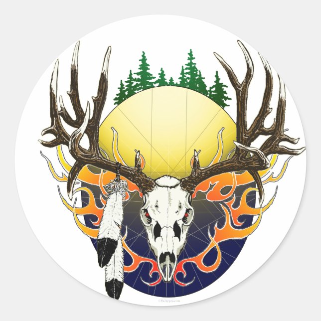 mule deer skull classic round sticker (Front)