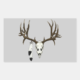 Mule deer skull eagle feather rectangular sticker