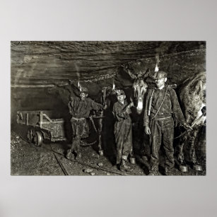 MULE DRIVERS in COAL MINE  1908 Poster