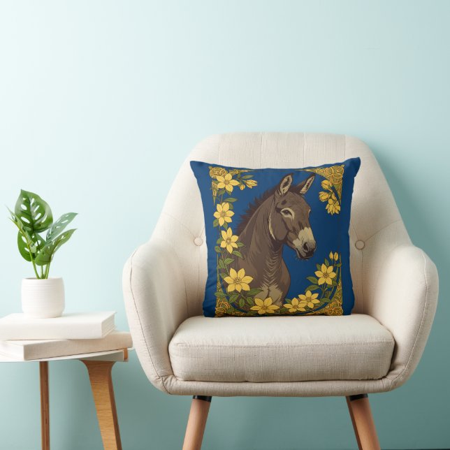 Mule Farm Animal Surrounded By Yellow Jasmine Flow Cushion (Chair)