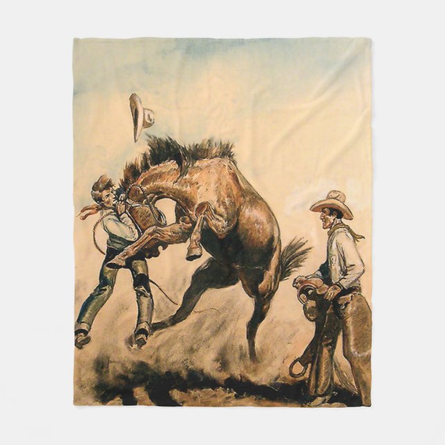 “Mule” Western Art by Will James Fleece Blanket (Front)