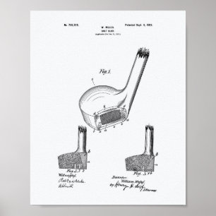Mules Golf Club 1902 Patent Art  - White Paper Poster