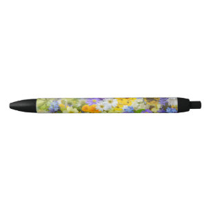 MULITCOLORED FLORAL BACKGROUND PATTERN BLACK INK PEN