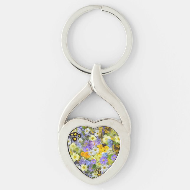 MULITCOLORED FLORAL BACKGROUND PATTERN KEY RING (Front)