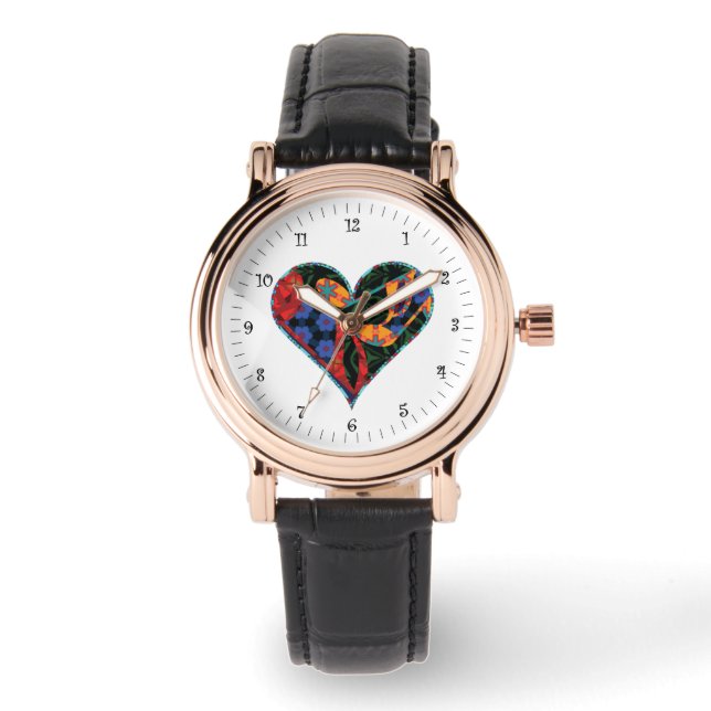 Mulitcolored Music Note Heart Pattern Watch (Front)