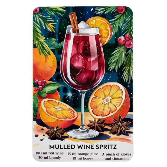 Mulled Wine Spritz Holiday Cocktail Recipe Magnet (Vertical)