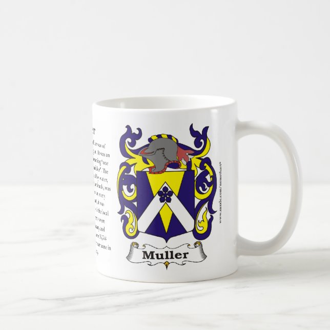 Muller, Origin, Meaning and the Crest on a mug (Right)