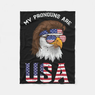 Mullet Eagle My Pronouns Usa 4th Of July Men Women Fleece Blanket