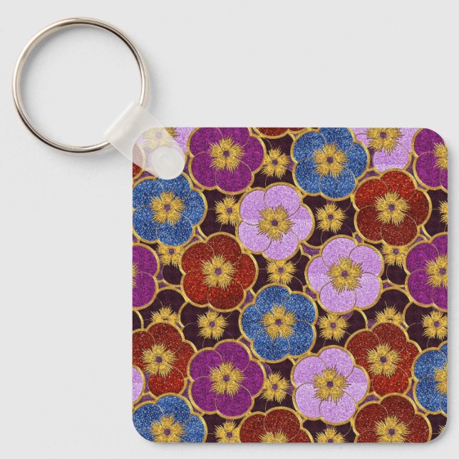 Mult-Coloured Flowers Pattern Key Ring (Front)