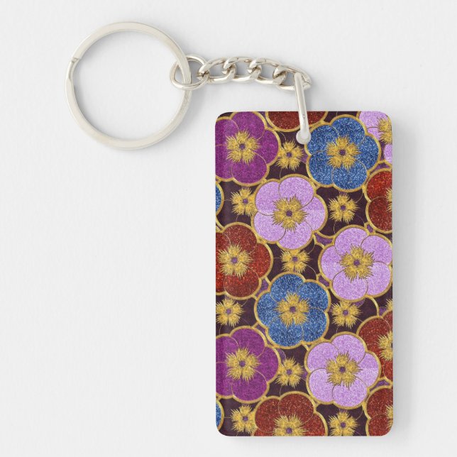Mult-Coloured Flowers Pattern Key Ring (Front)