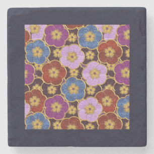 Mult-Coloured Flowers Pattern Stone Coaster