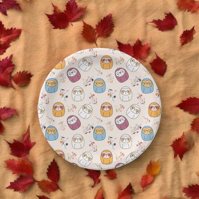 Multcolor Sleepy Sloth Cartoon Paper Plate (sloth mammal cartoon,birthday,wedding,baby shower,special occasion event paper plate party supplies)