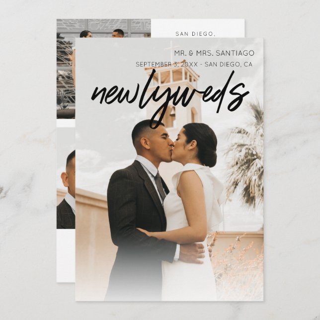 Multi 3 Photo Newlyweds Announcement - Black (Front/Back)