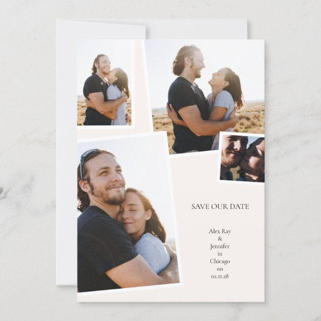 Multi 4 photo Collage Simple Elegant Wedding Save The Date (Front)