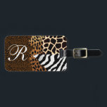 Multi Animal Print Leopard Zebra Giraffe Cheetah Luggage Tag<br><div class="desc">Multi-Animal Print Monogram bag tag. Cool & funky collage of Leopard,  Cheetah,  Zebra and Giraffe animal patterns. Design by Cheryl Daniels © 2014. For requests,  email me: cheryl@cheryldanielsart.com. Other products with this design are also available.</div>