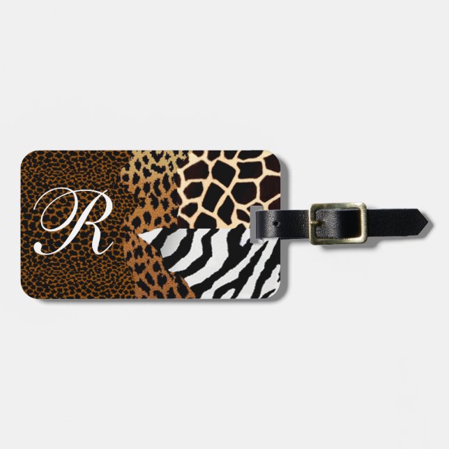 Multi+Animal Print Leopard Zebra Giraffe Cheetah Luggage Tag (Front Horizontal)
