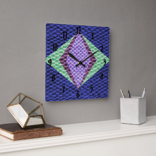Multi blue Colour Texture Crochet Square Wall Clock