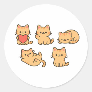 Multi-Cat Sticker – 5 Cute Kawaii Cats (Round)