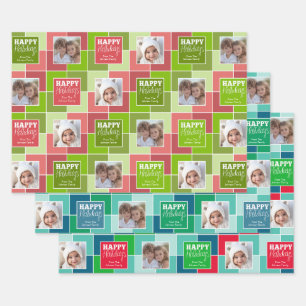 Multi Color Christmas Photo Whimsical Holiday Wrapping Paper Sheet