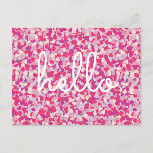 Multi Color Heart Confetti Hello Custom Message Postcard