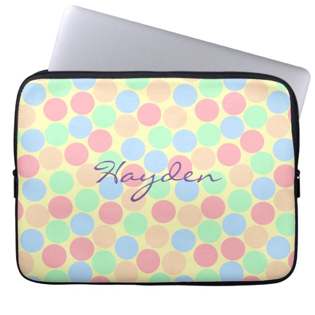 Multi-Color Pastel Dots Pattern Personalised Laptop Sleeve (Front)